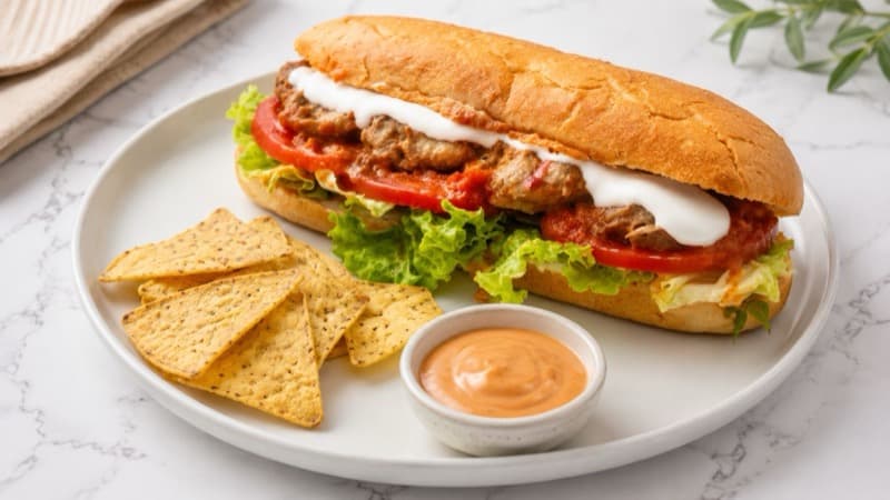 Messy Mock-Meat Sandwich