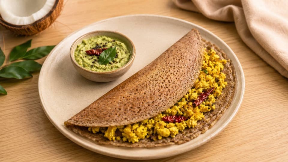 Scrambled Tofu Ragi Dosa